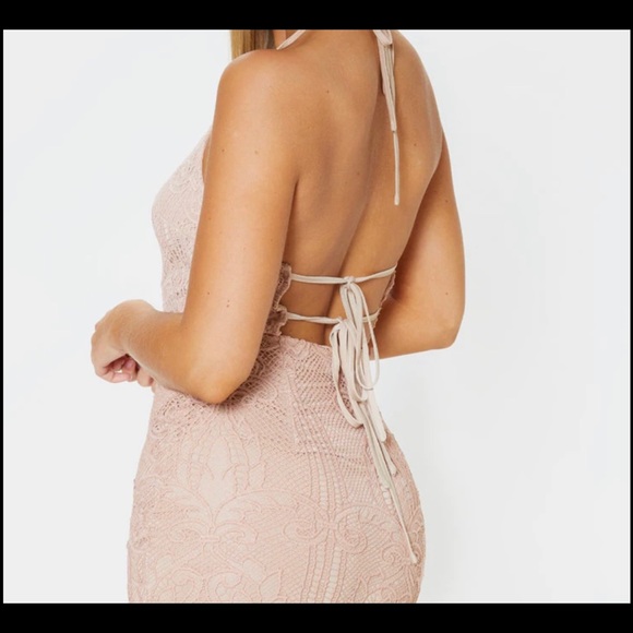 NWT PrettyLittleThing Halterneck Strappy Back Lace Mini Dress, Size 2 - Picture 2 of 16